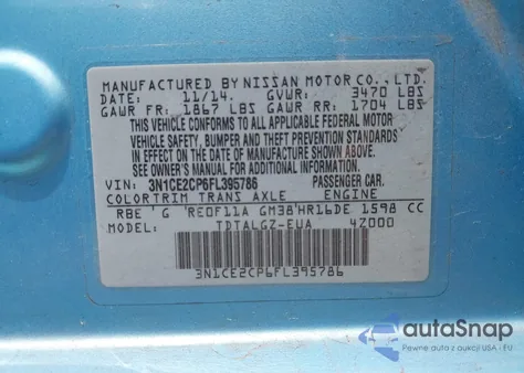 2015 Nissan Versa Note Sr из США, поврежденный, VIN 3N1CE2CP6FL395786